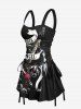 Music Festival Guitar Wings Ribbon Letters Print Lace Up Tank Dress -  