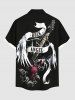 Plus Size Music Festival Guitar Wings Ribbon Letters Print Buttons Pocket Shirt For Men -  