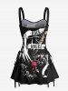 Music Festival Guitar Wings Ribbon Letters Print Lace Up Tank Dress -  