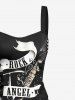 Music Festival Guitar Wings Ribbon Letters Print Lace Up Tank Dress -  