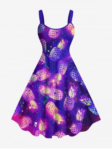 Plus Size Pineapple Ombre Galaxy Print Hawaii A Line Tank Dress - PURPLE - 5X