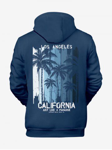 Sweat-Shirt à Capuche Hawaïen à Imprimé Cocotiers en Blocs de Couleurs avec Poche et Cordon de Serrage Grande-Taille pour Hommes