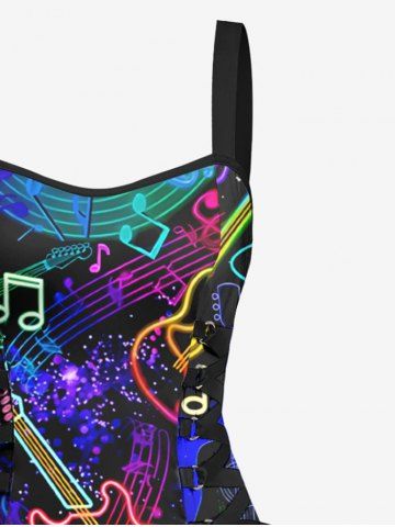 Music Notes Guitar Colorful Glitter 3D Print Lace Up Tank Dress