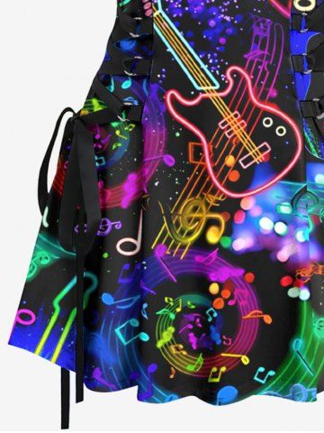 Music Notes Guitar Colorful Glitter 3D Print Lace Up Tank Dress