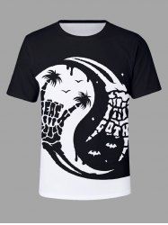 Plus Size Skeleton Hand Tai Chi Coconut Tree Bat Print Hawaii T-shirt For Men -  