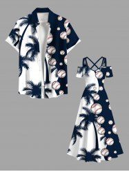 Costume de Baseball Grande Taille Transparent Imprimé Cocotier pour la Plage - Bleu 