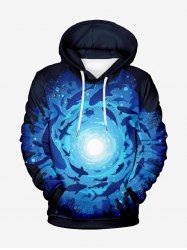 Plus Size Underwater World Dolphin Print Pocket Drawstring Hawaii Hoodie For Men - Bleu profond 8XL
