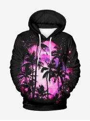 Plus Size Coconut Tree Tie Dye Sky Print Pocket Drawstring Hawaii Hoodie For Men -  