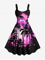Plus Size Coconut Tree Tie Dye Sky Print Hawaii Tank Dress -  