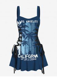 Coconut Tree Ombre Colorblock Print Lace Up Hawaii Tank Dress -  