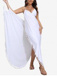 Plus Size Tassel Trim Solid Convertible Beach Cover Up Dress -  