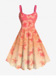 Plus Size Floral Dip Dye Ombre Print Hawaii A Line Tank Dress -  
