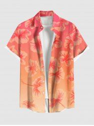 Plus Size Floral Dip Dye Ombre Print Hawaii Button Pocket Shirt For Men -  