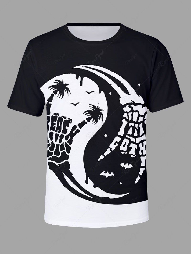 Latest Plus Size Skeleton Hand Tai Chi Coconut Tree Bat Print Hawaii T-shirt For Men  