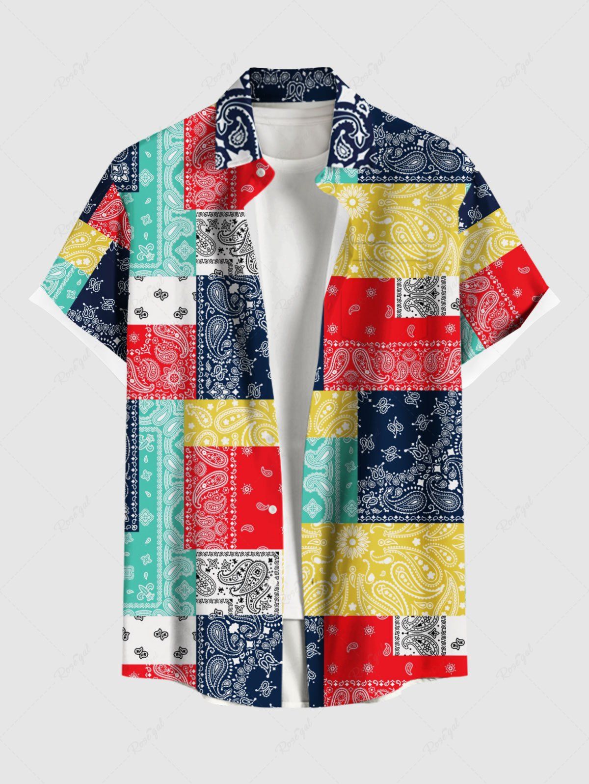 Buy Plus Size Paisley Floral Scarf Print Buttons Pocket Hawaii Shirt For Men  