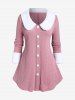 Faux Fur Panel Knitted Top and Plum Bossom Flower Print Flare Pants Plus Size Outfit -  