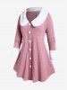 Faux Fur Panel Knitted Top and Plum Bossom Flower Print Flare Pants Plus Size Outfit -  