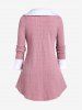 Faux Fur Panel Knitted Top and Plum Bossom Flower Print Flare Pants Plus Size Outfit -  