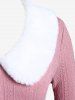 Faux Fur Panel Knitted Top and Plum Bossom Flower Print Flare Pants Plus Size Outfit -  
