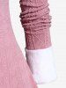 Faux Fur Panel Knitted Top and Plum Bossom Flower Print Flare Pants Plus Size Outfit -  