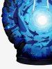 Plus Size Underwater World Dolphin Print Pocket Drawstring Hawaii Hoodie For Men -  