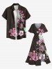 Plus Size Floral Butterfly Leaves Print Hawaii Split Pocket A Line Midi Dress -  