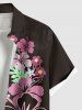 Plus Size Floral Butterfly Leaves Print Hawaii Button Pocket Shirt For Men -  
