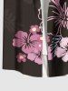 Plus Size Floral Butterfly Leaves Print Hawaii Button Pocket Shirt For Men -  
