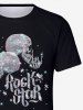 Plus Size Glitter Sparkling Skull Skeleton Letters Print Hawaii Rock Music T-shirt For Men -  