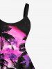 Plus Size Coconut Tree Tie Dye Sky Print Hawaii Tank Dress -  