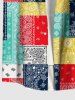 Plus Size Paisley Floral Scarf Print Buttons Pocket Hawaii Shirt For Men -  