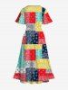 Plus Size Paisley Floral Scarf Print Split Hawaii Midi Dress -  