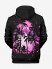 Plus Size Coconut Tree Tie Dye Sky Print Pocket Drawstring Hawaii Hoodie For Men -  
