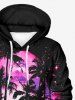 Plus Size Coconut Tree Tie Dye Sky Print Pocket Drawstring Hawaii Hoodie For Men -  