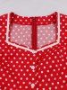 Polka Dot Print Buttons Zipper Back Pleated Vintage Dress -  