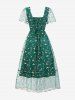 Floral Embroidery Mesh Ruffles Lace Trim Vintage Dress -  