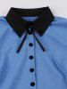 Zipper Buttons Shirt Collor Tie Bowknot Vintage Dress With Grommets Belt -  