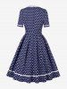 Polka Dot Print Buttons Zipper Back Pleated Vintage Dress -  