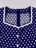 Polka Dot Print Buttons Zipper Back Pleated Vintage Dress -  