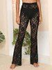 Pantalon de Plage Floral en Dentelle Transparente - Noir M