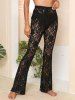 Pantalon de Plage Floral en Dentelle Transparente - Noir L