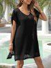 Solid Hollow Out Crochet Split Side Beach Cover Up -  