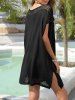 Solid Hollow Out Crochet Split Side Beach Cover Up -  