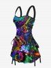 Music Notes Guitar Colorful Glitter 3D Print Lace Up Tank Dress -  