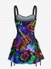 Music Notes Guitar Colorful Glitter 3D Print Lace Up Tank Dress -  