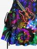 Music Notes Guitar Colorful Glitter 3D Print Lace Up Tank Dress -  