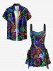 Music Notes Guitar Colorful Glitter 3D Print Lace Up Tank Dress -  