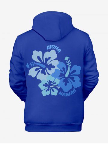 Sweat à Capuche Imprimé Plante Tropicale Grande Taille avec Poche à Cordon de Serrage pour Homme