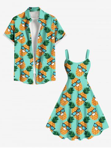 Pineapple Sunglasses Print Plus Size Matching Hawaii Beach Outfit For Couples - GREEN