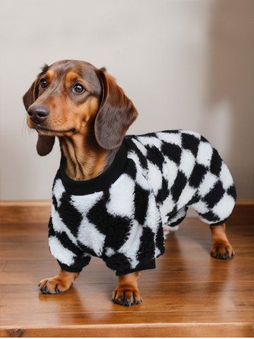 Pet's Two Tone Checkered Print Fleece Pajama - BLACK - M